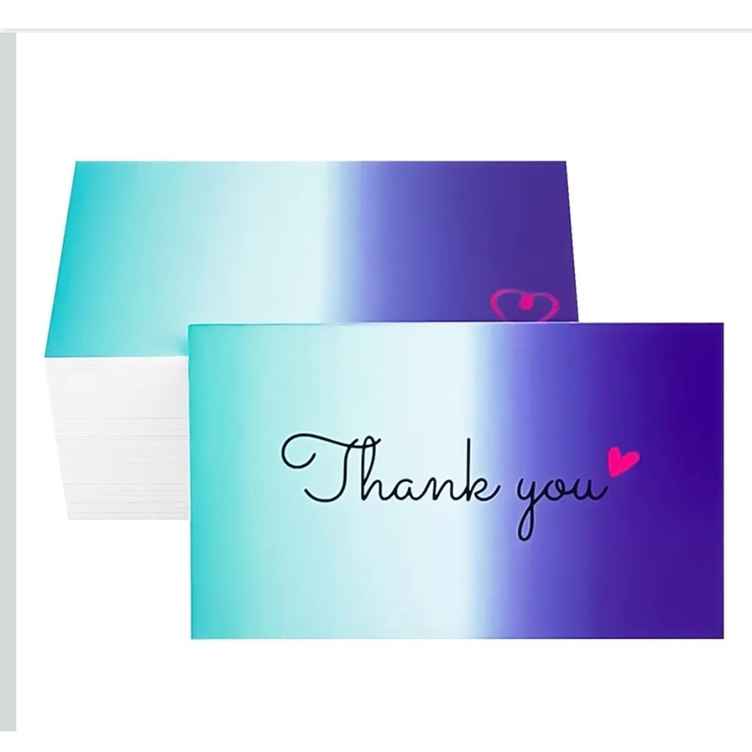 Thank you Cards Heart 2×3.5 inches Pack of 100 gradient blue purple s1