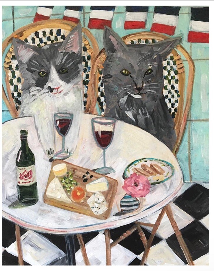 Paris Cafe Cats Greeting Cards (5 Cards) *Envelopes NOT INCLUDED*