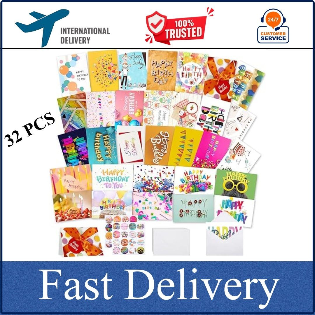 32 PCS Happy Birthday Cards Bulk with Envelopes, 4X6 Assorted Birthday Cards