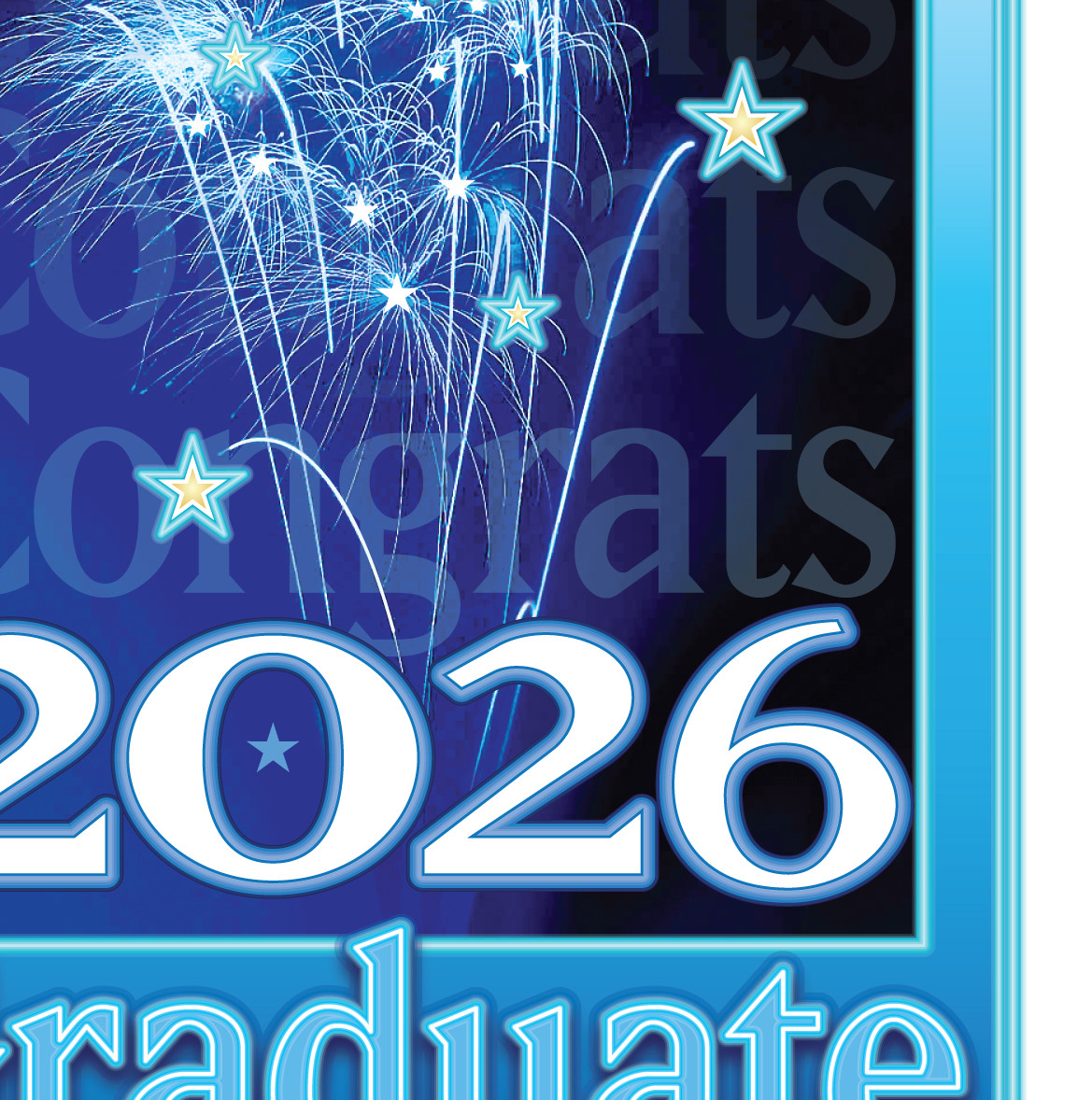 2026 Graduation Congratulations Greeting Card Blue Fireworks Stars CUSTOMIZABLE
