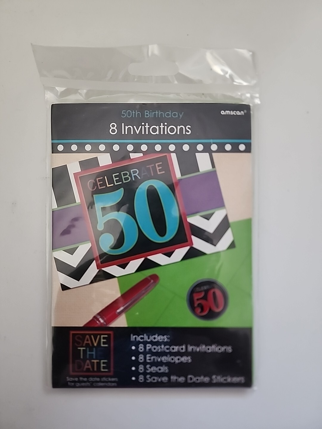 50th BIRTHDAY INVITATIONS (8) Supplies Cards Save the Date Stickers