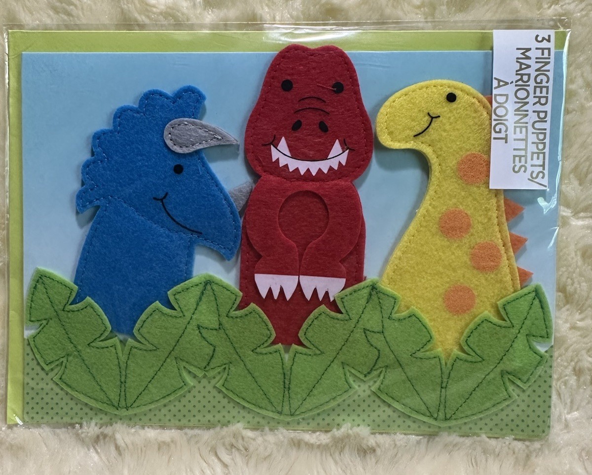 Papyrus Birthday Card CHILD Felt Finger Puppets Dinosaurs RRRROAR