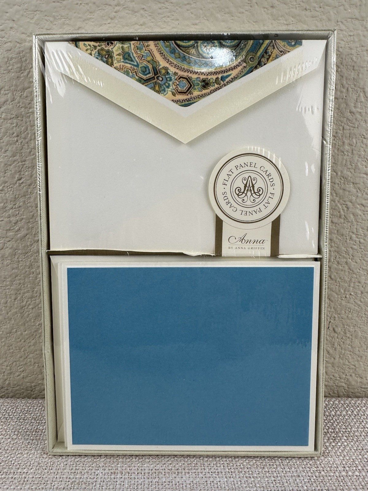 Anna Griffin Blank Greeting Cards Blue Medallion Flat Panel Embossed Box of 10