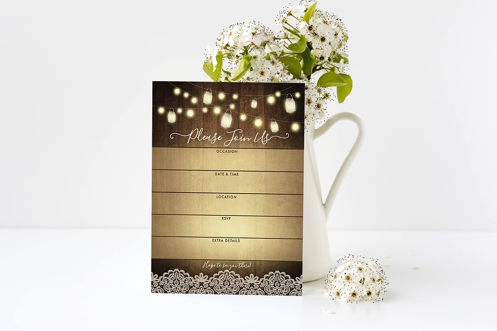50 Pcs Rustic Wedding Invitations Bridal Baby Shower Birthday Party Invites