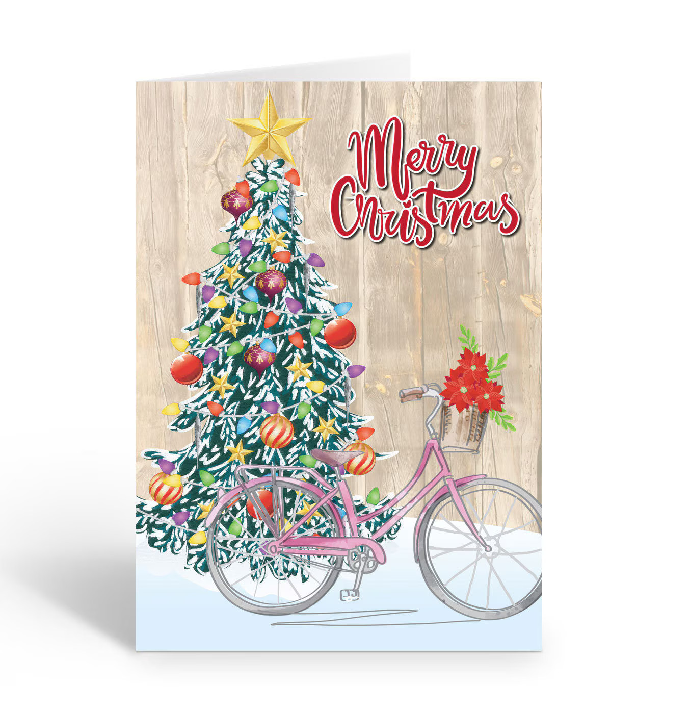 Rustic Merry Chirstms with Bicycle Holiday Card – 12 Holiday Cards & Envelopes