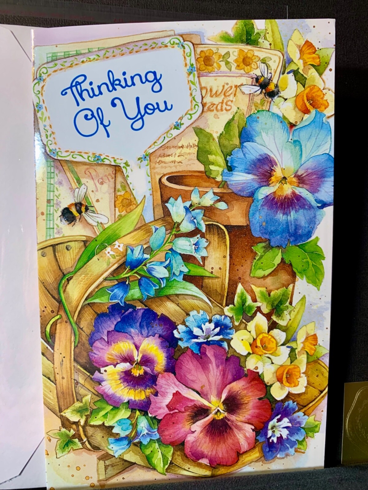 Thinking of You! Encouragement Greeting Card Beautiful Flowerpot and Basket