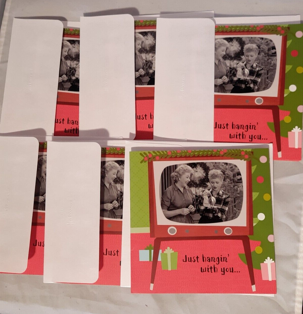 6 Hallmark I Love Lucy Musical Xmas Cards, New But Need Battery. See description