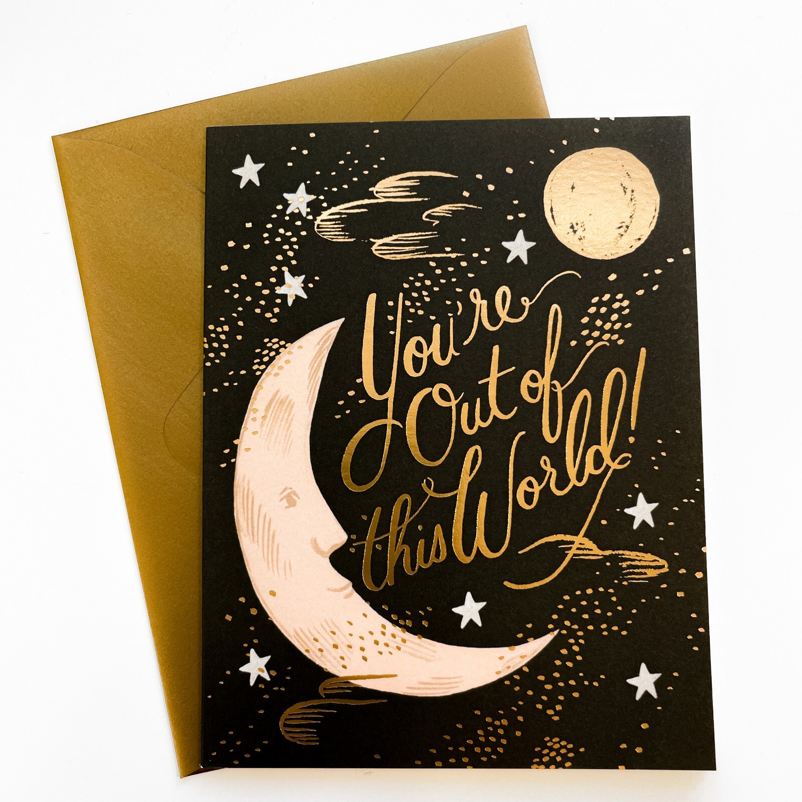 RIFLE PAPER CO. Greeting Card & Envelope – “OUT OF THIS WORLD” Gold Blank A2