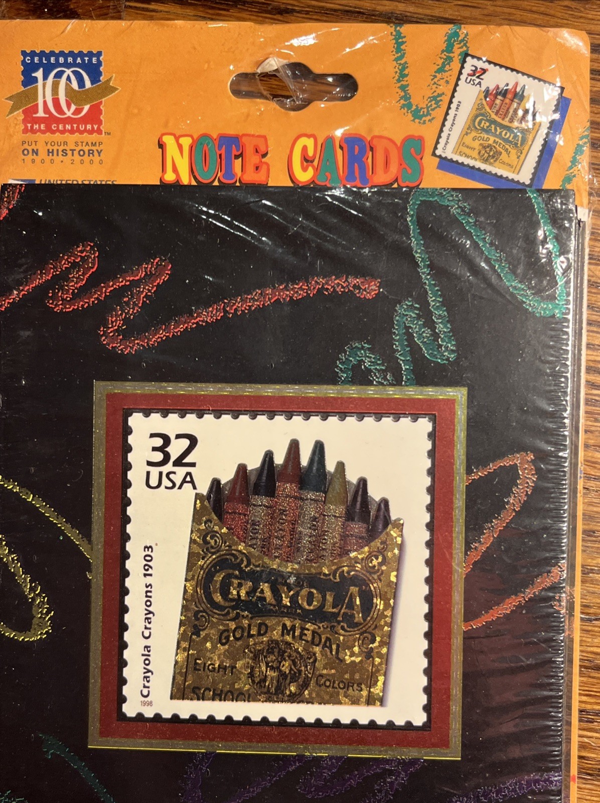 New 5 Vintage 1998 Blank Cards, USPS Hallmark Ensemble, 32 cent Crayola Crayons