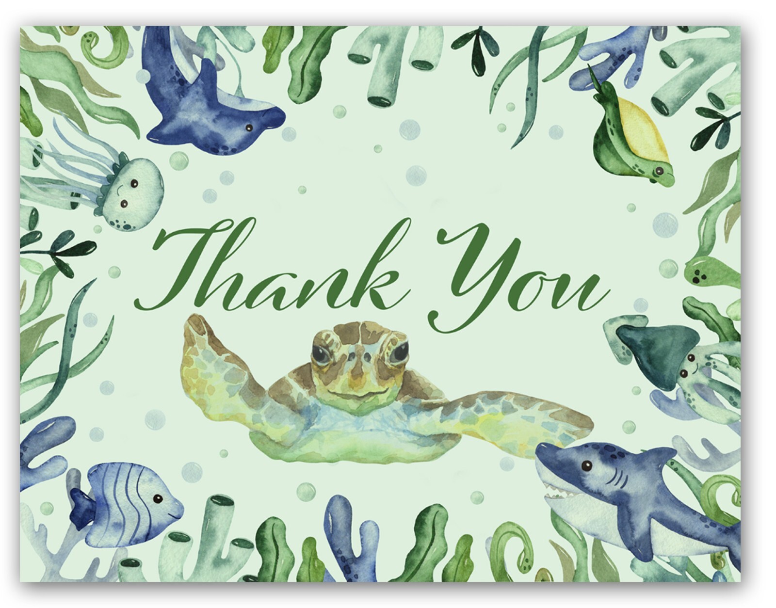 Sea Turtle Thank You Cards – Blank Inside – 5.5″x4.25″ – 12 or 24 Packs