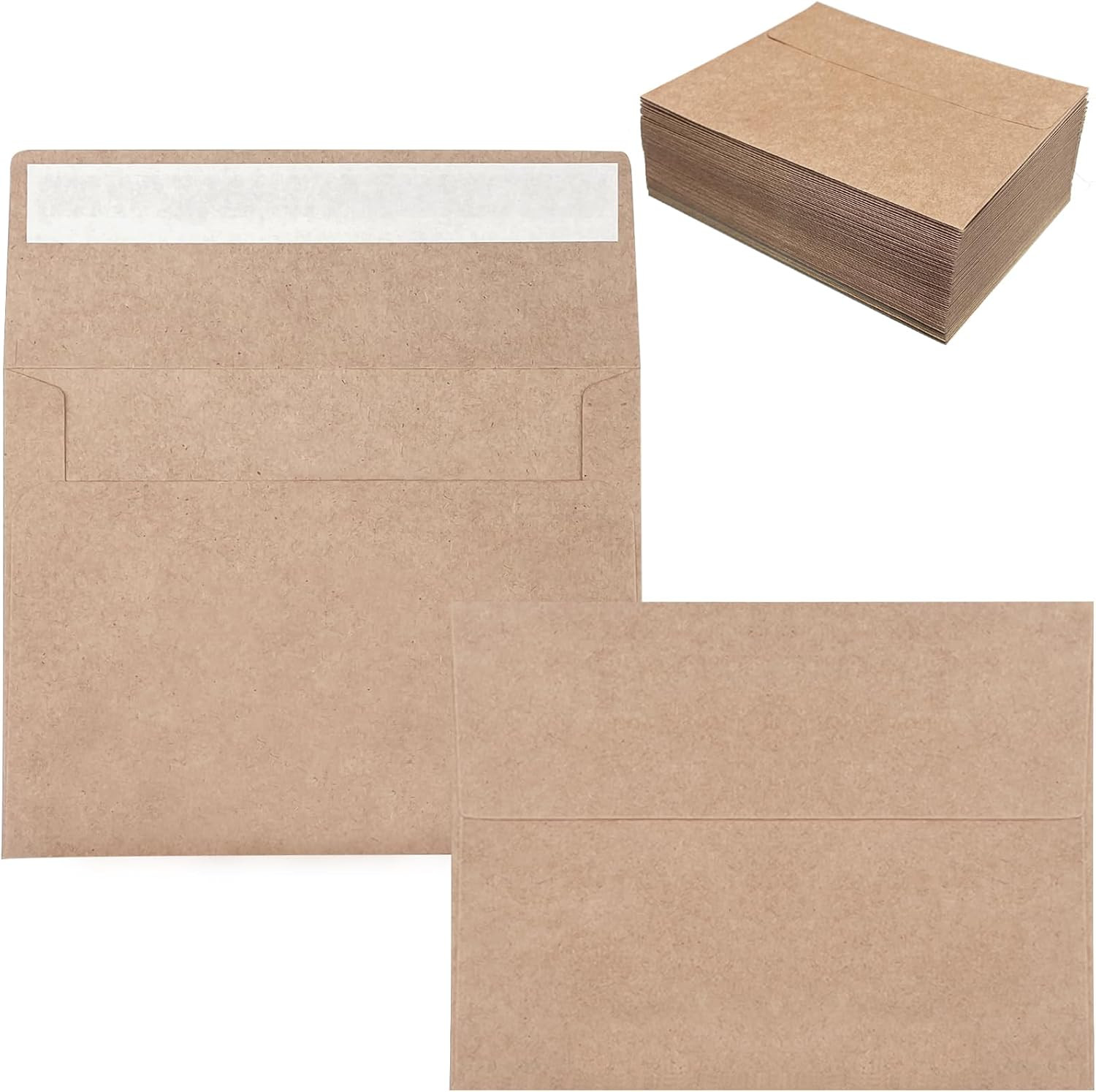 100 Pack A2 Envelopes for Card Making, Brown Kraft Envelopes for Invitations, Se