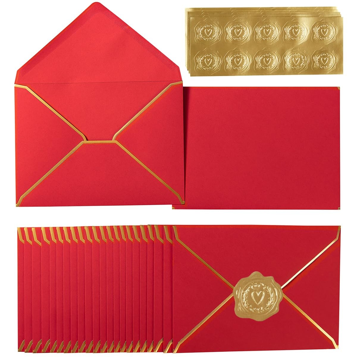 Red A7 Invitation Envelopes 5×7 Card Gold Border 100 PCS 5.32×7.28 Inch