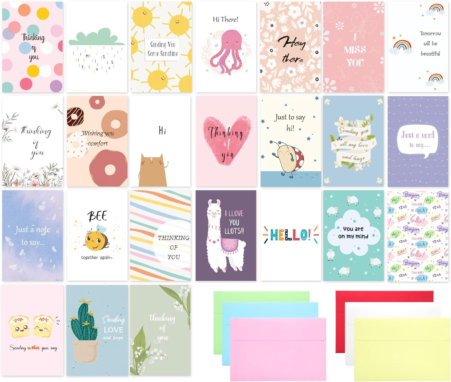 24 Pack Thinking of You Cards Assortment with Self-Adhesive Envelopes, 4″X6″ Box