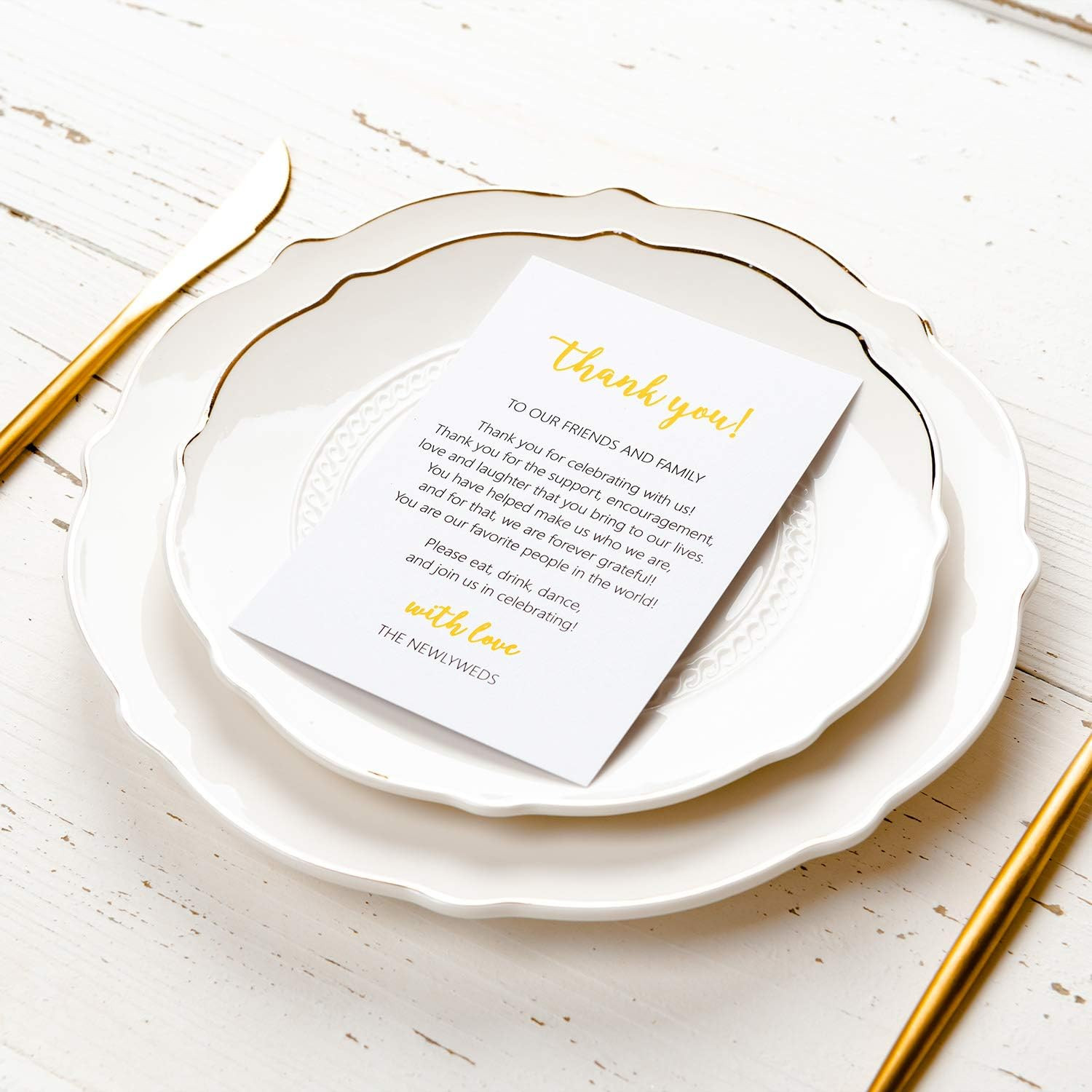 Gold Foil Thank You Cards 50 Count Elegant Wedding Reception Place Cards