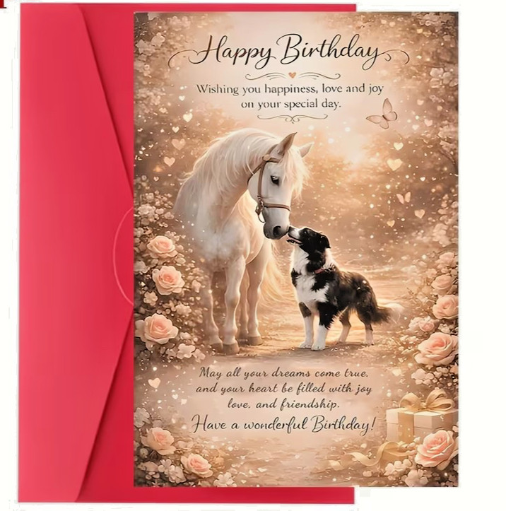 HORSE & DOG SENTIMENTAL HAPPY BIRTHDAY -BLANK CARD & ENVELOPE