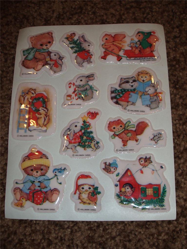 11-Vintage Hallmark Christmas Puffy Sticker 1 Sheet 1980’s Padded Raised NWOP