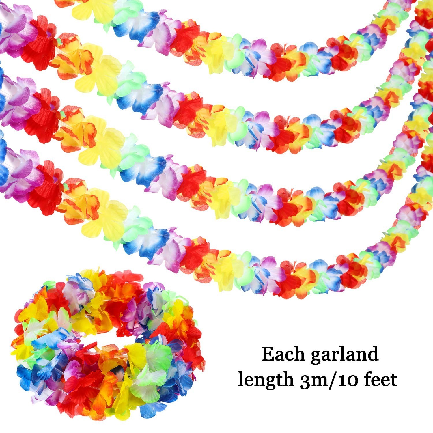 JOVITEC 10 Pack Multicolor Tropical Flower Lei Garland Luau Hibiscus Flower B…