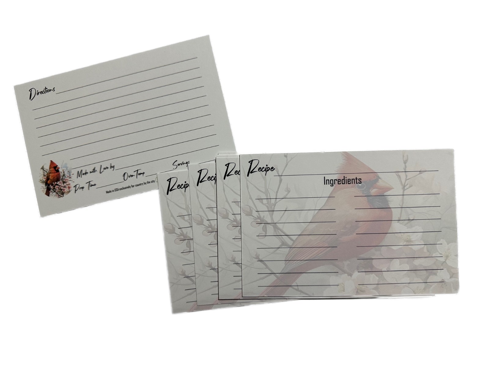 Red Cardinal 4×6 Recipe Card, Holiday, Christmas, Packs of 10, 25 and 40