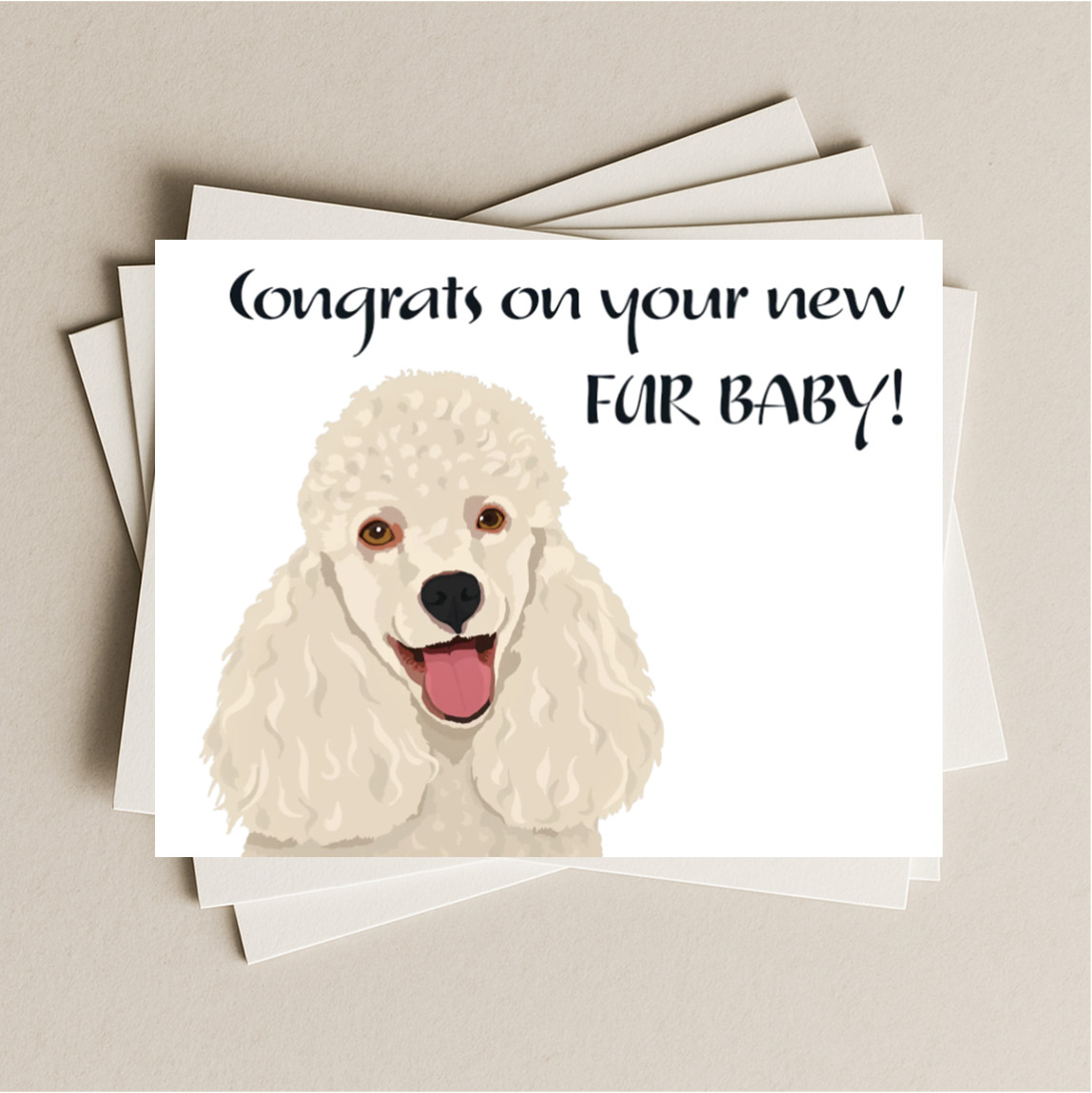 Congrats on New Fur Baby Poodle White Puppy Dog Card with Envelope