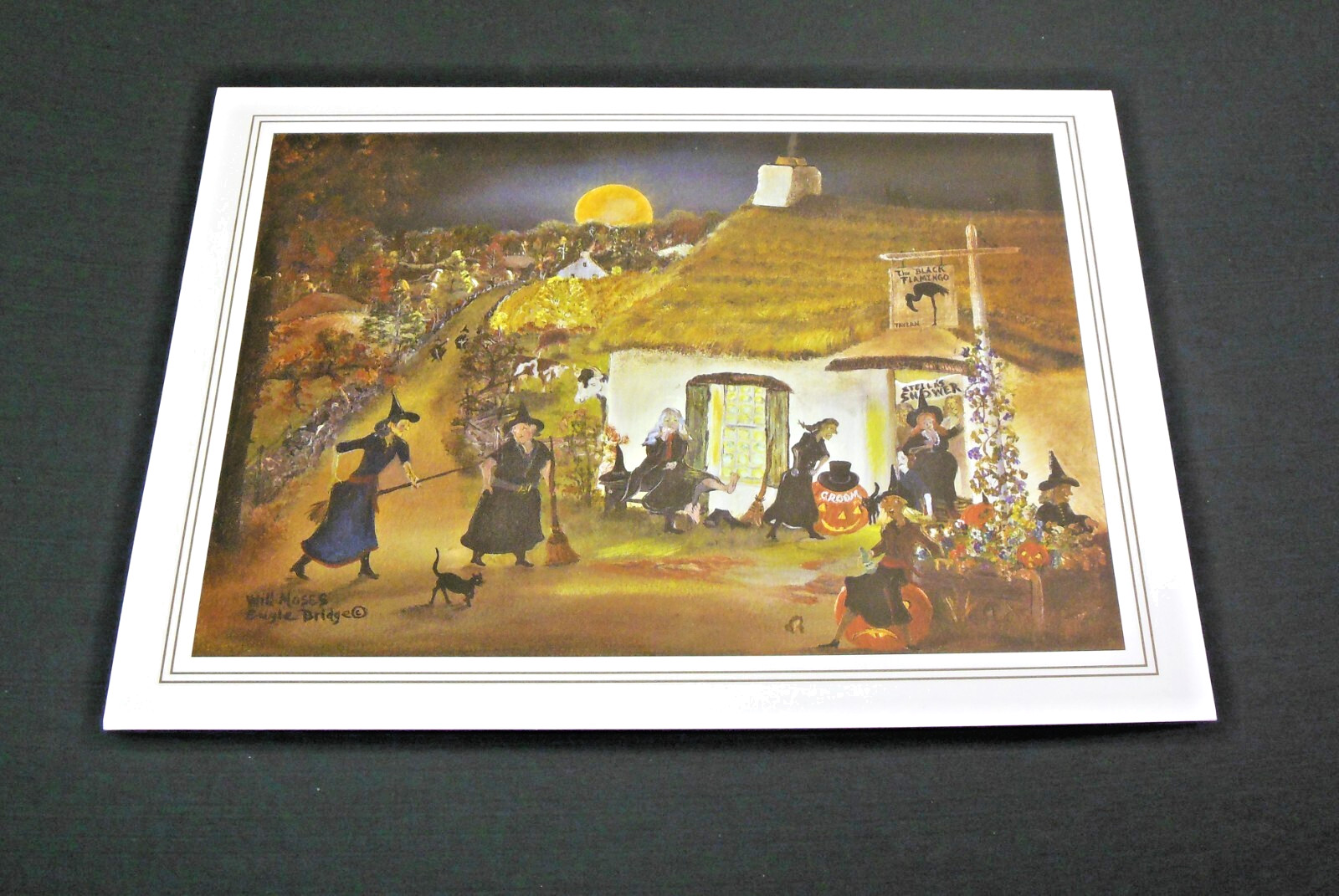 WILL MOSES Night at the Black Flamingo Witches Halloween Blank Greeting Card