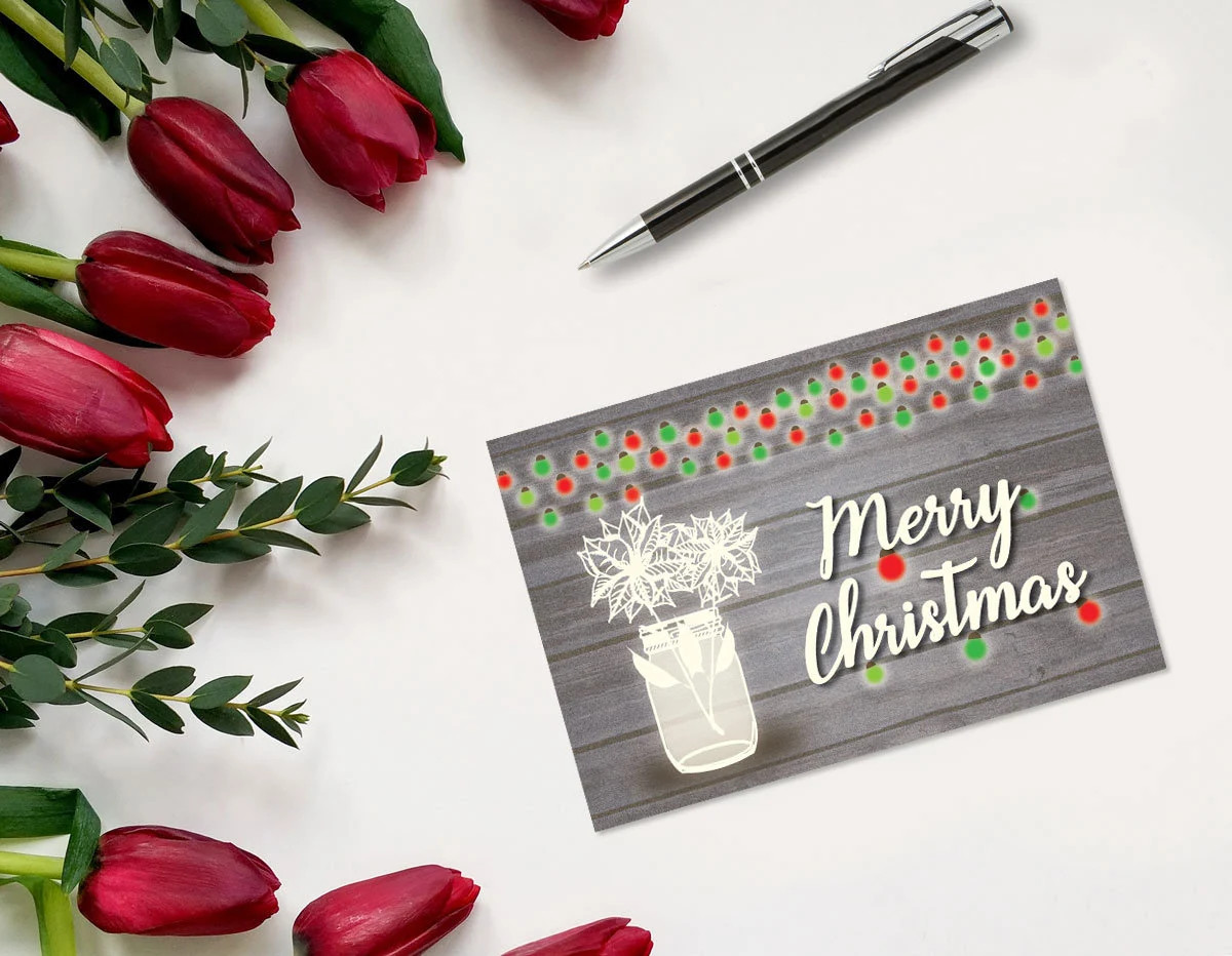 Rustic Merry Christmas – Cheerful Holiday Postcards – Set of 40 – B17064