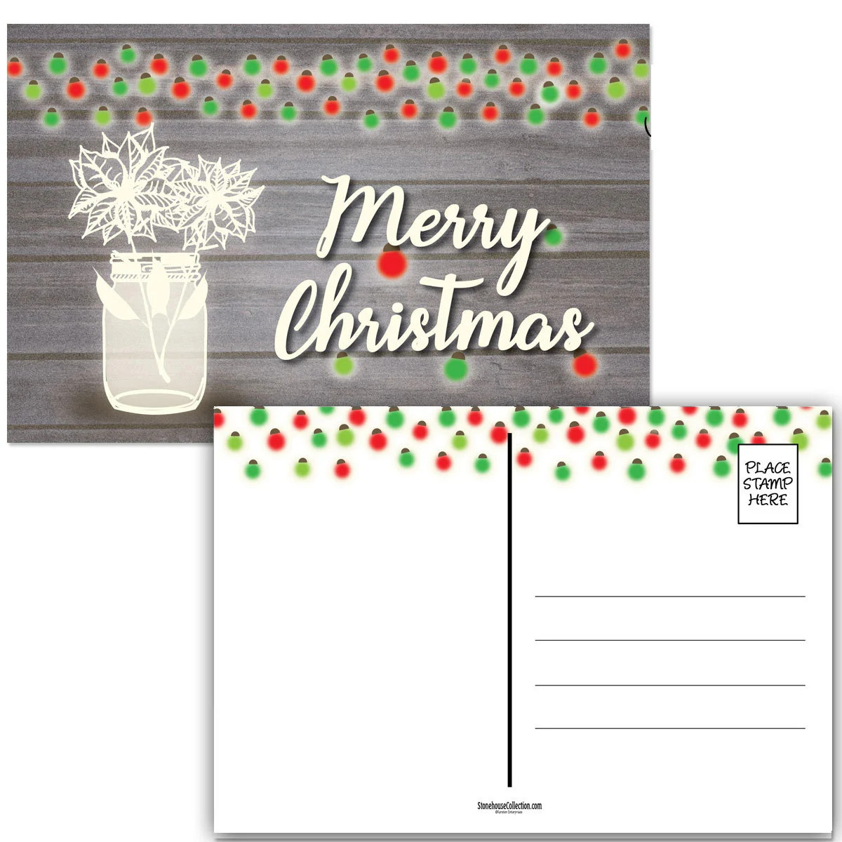 Rustic Merry Christmas – Cheerful Holiday Postcards – Set of 40 – B17064