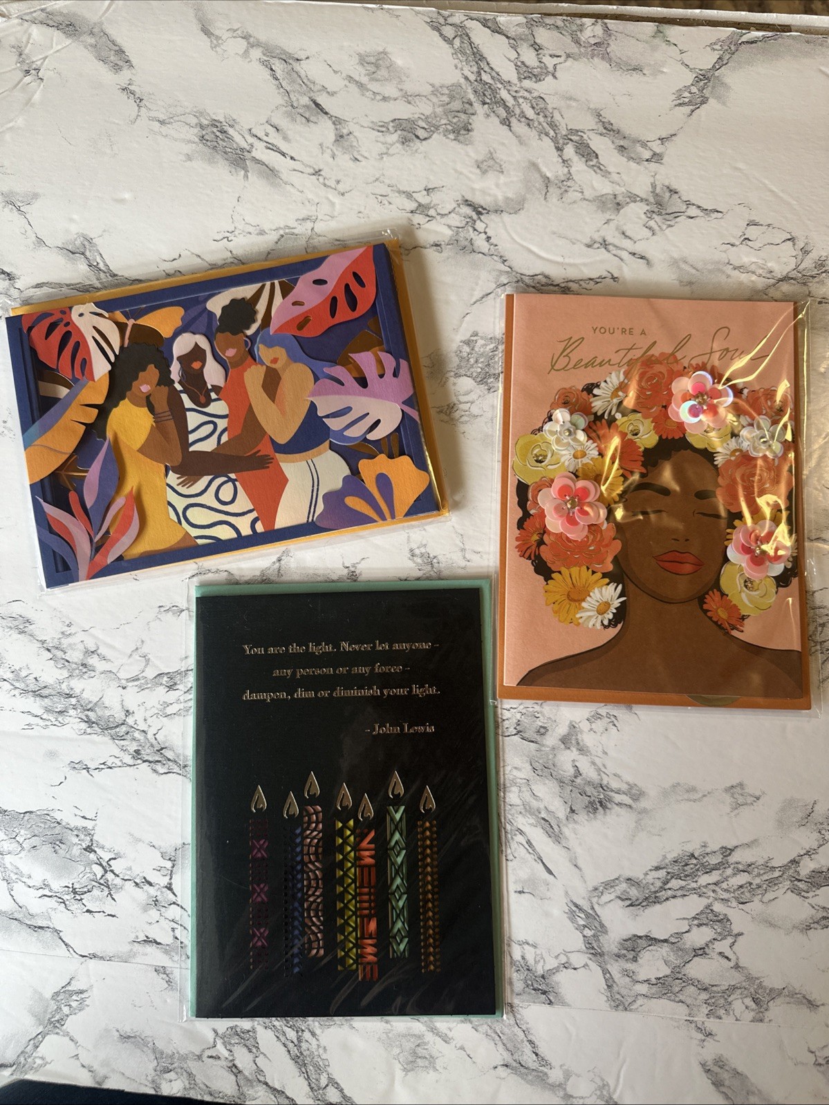 Papyrus Birthday, Friend, Blank 3 Card LOT Black African American Woman
