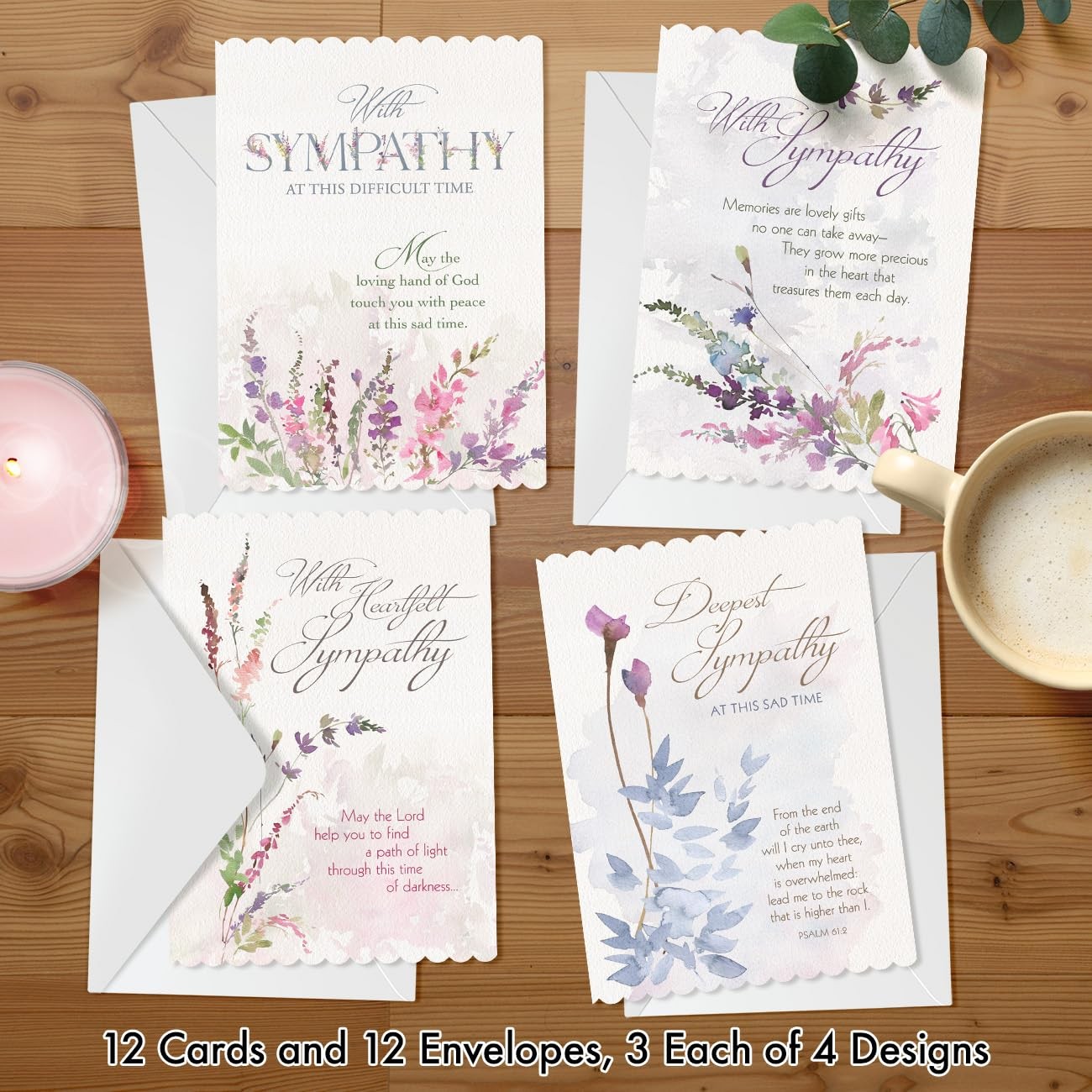Pink Sympathy Cards Boxed Set Faith Based Inspirational Blessings 12 Cards