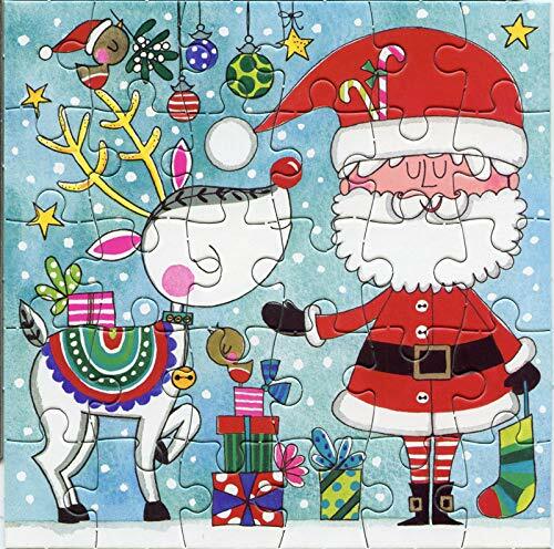 Rachel Ellen Designs Santa and Rudolph Jigsaw Puzzle Christmas Card