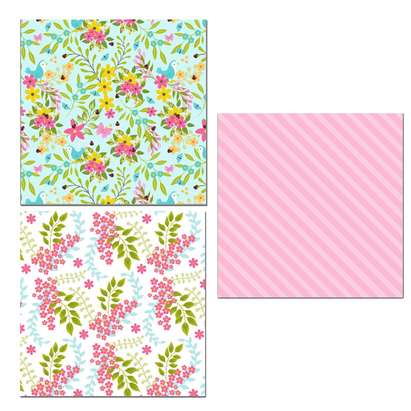 12 Mini Note Cards 3×3 Pink Flowers Green Leaves Feminine Gift Enclosures