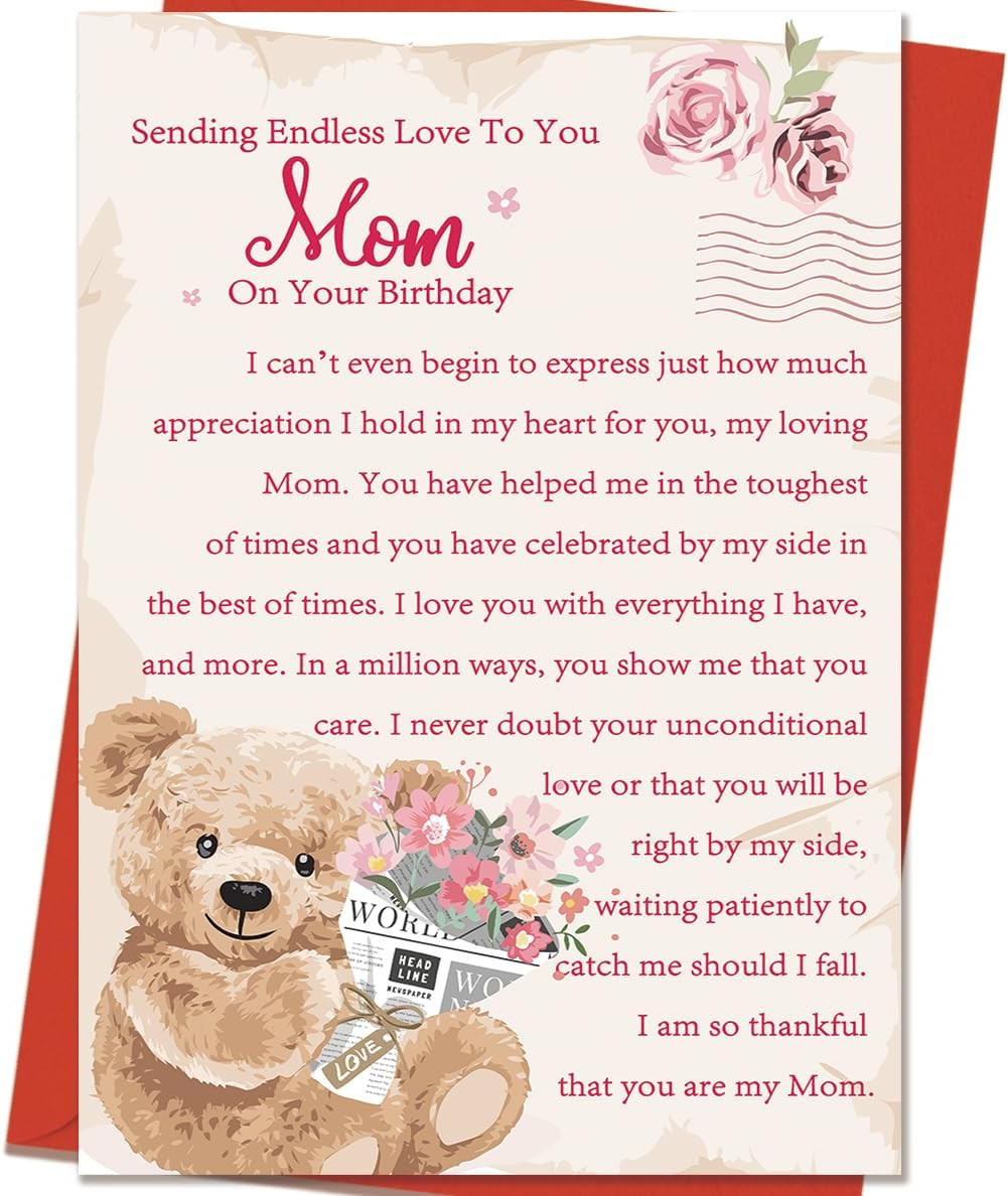Birthday Card for Mom | Happy Mom Birthday Gifts from Daughter Son Kids | Mother