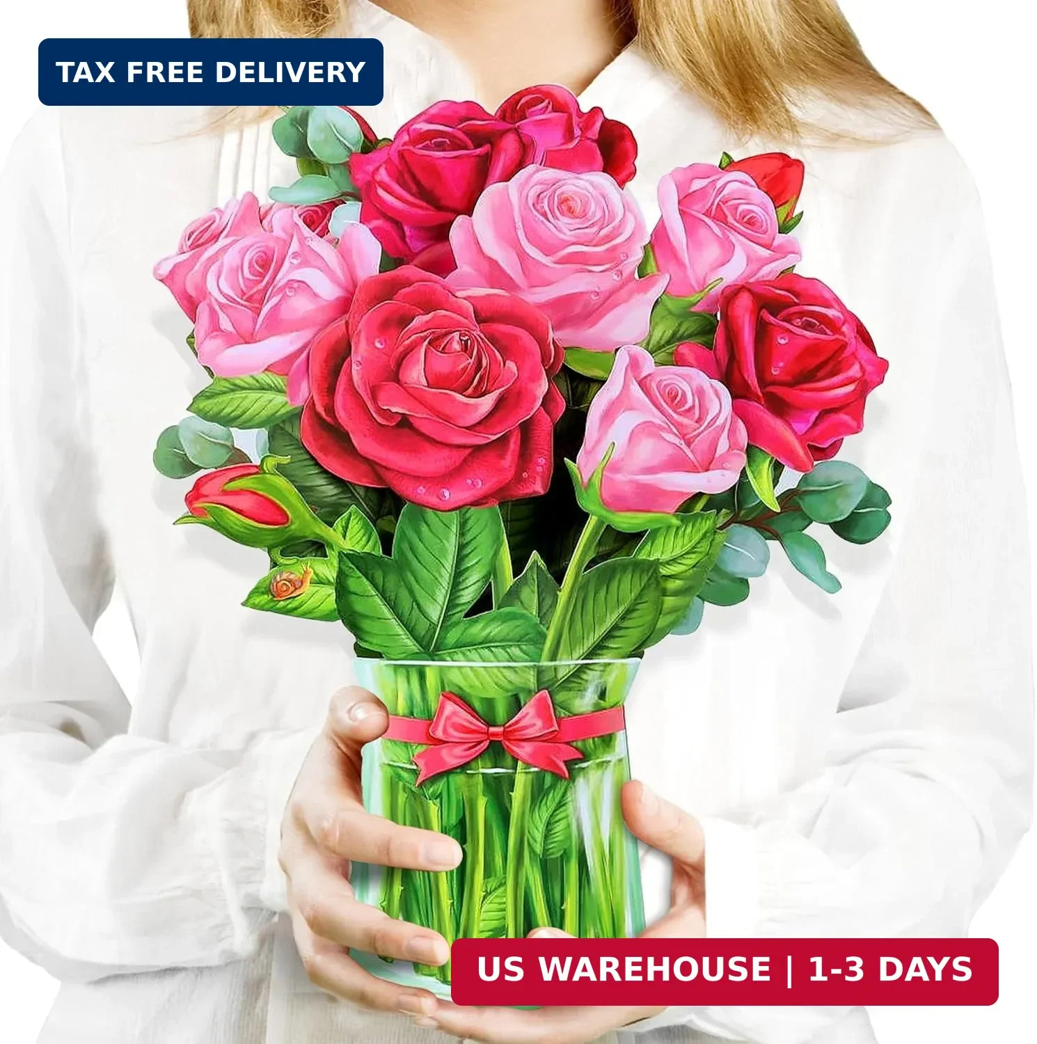 Airpark Pop Up Flower Cards, 3D Paper Flowers Bouquet Mothers Day Card 12” with