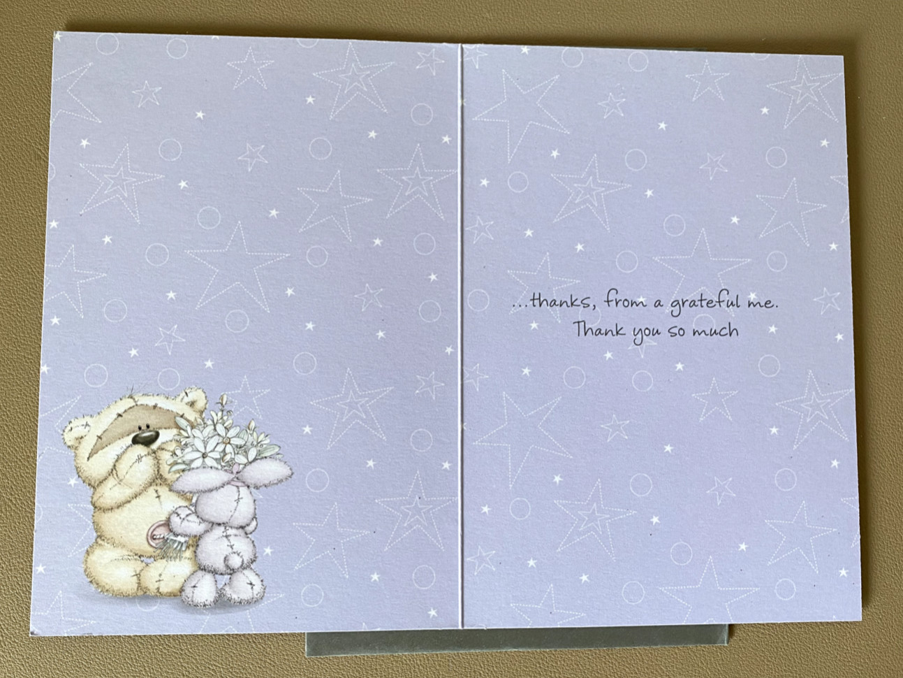 “Thank You A Very Big…” Teddy Bear, Rabbit, Flowers Thank You Card by Simson
