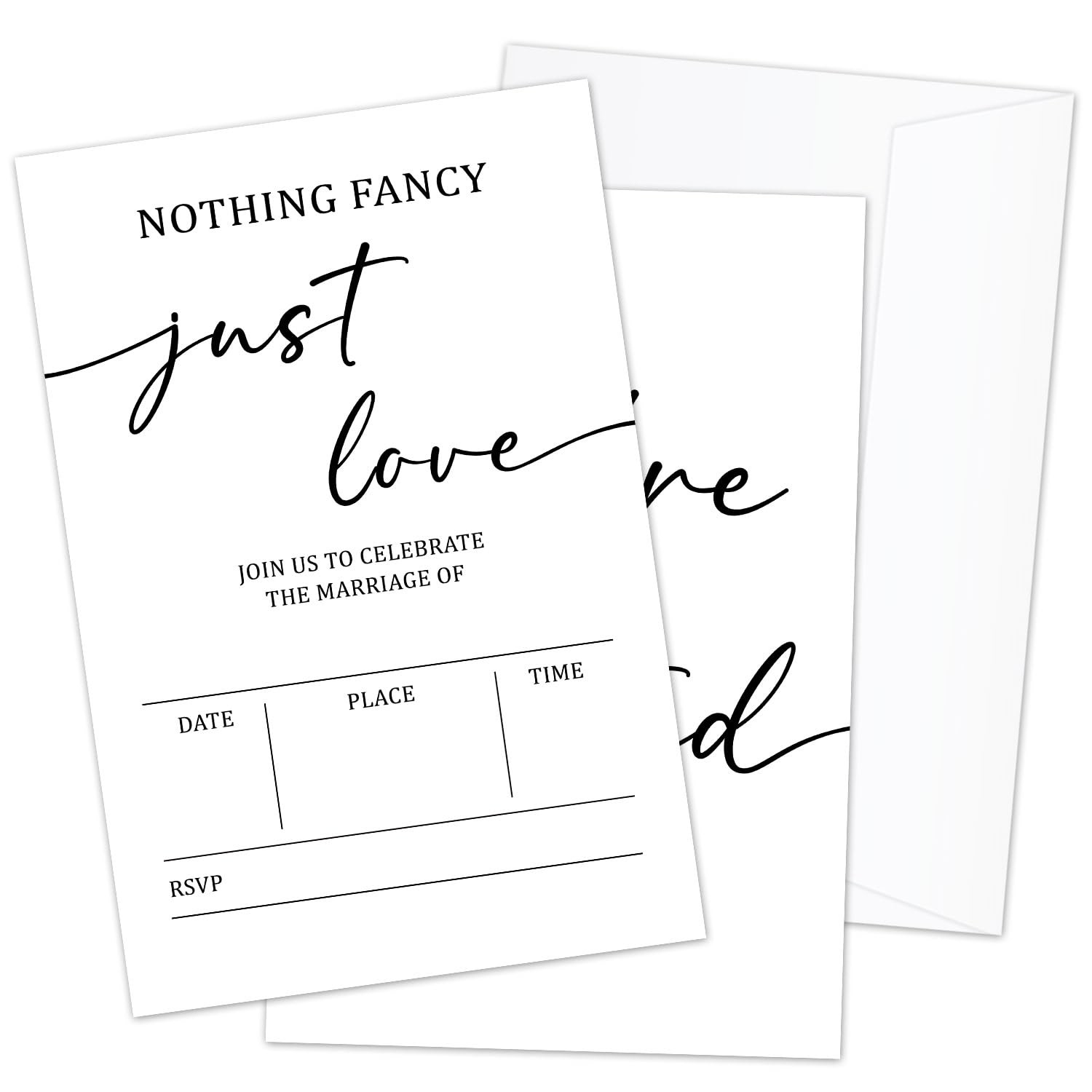 Nothing Fancy Just Love Wedding Invitations 25 PCS, Minimalist Envelopes Kit
