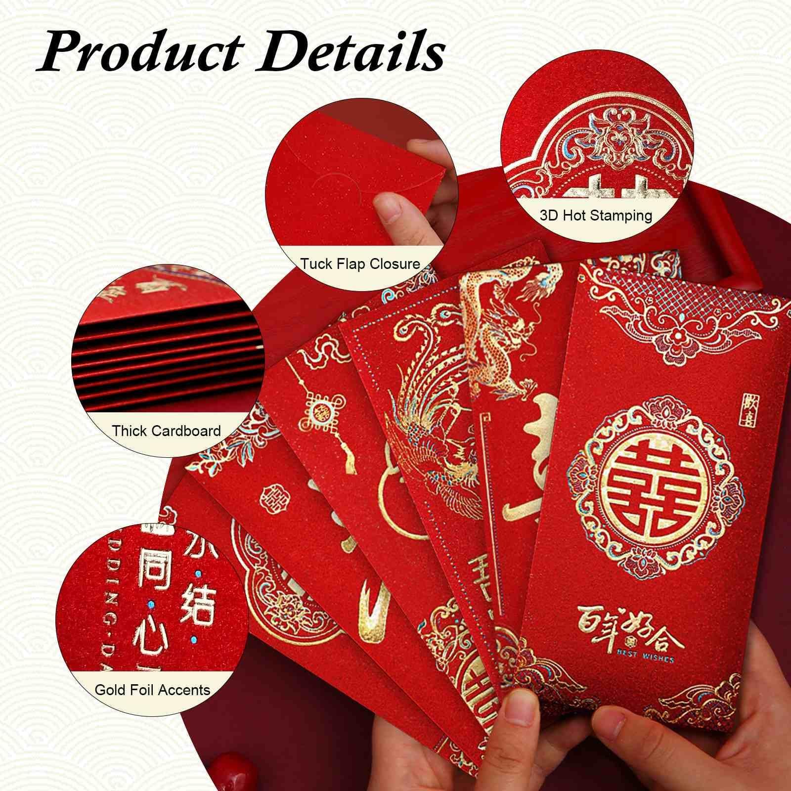 12 Packs Red Envelopes Chinese Wedding Premium Thick Paper Lucky Money Gold