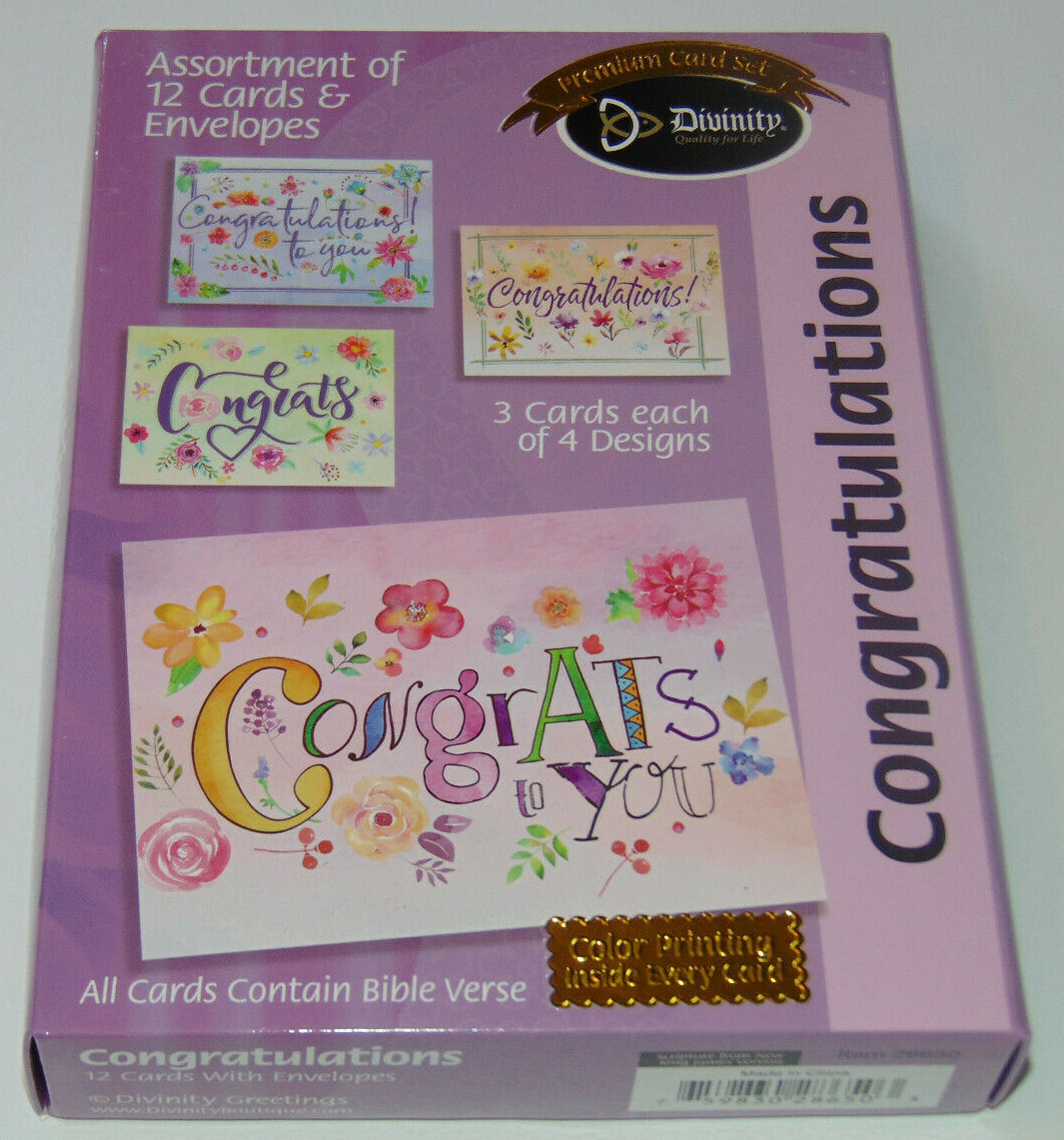 BOX 12 Christian CONGRATULATIONS Greeting Cards With KJV Bible Scripture Verses