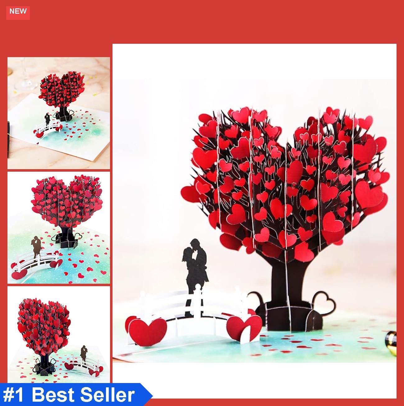 3D Pop Up Card 8×6 Inch Love Tree Couple Greeting with Envelope Message Note