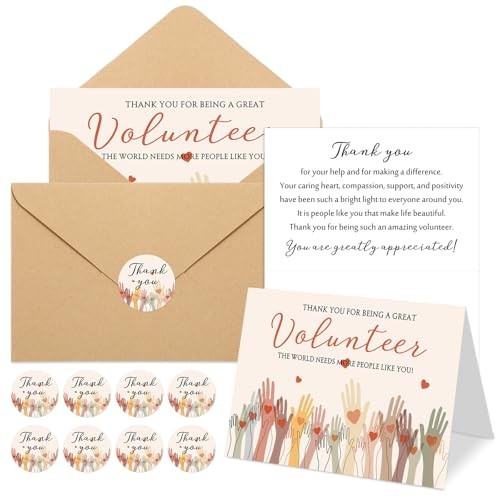 Volunteer Thank You Cards with Envelopes and Stickers Appreciation Gifts 25