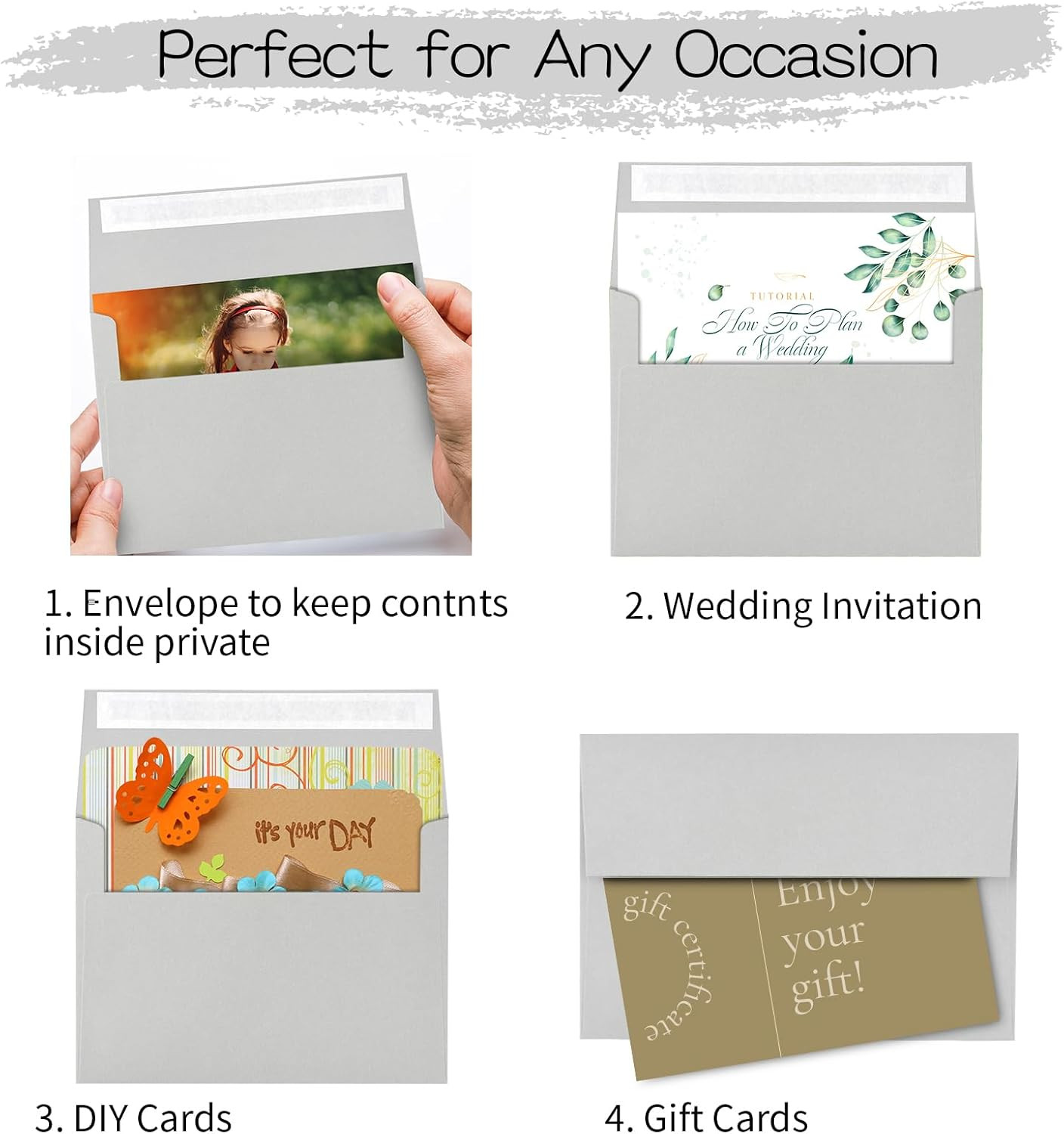 50 Pack A2 Envelopes for Invitations,4.37X5.75 Inches,4X5 Envelope Gray Self Sea