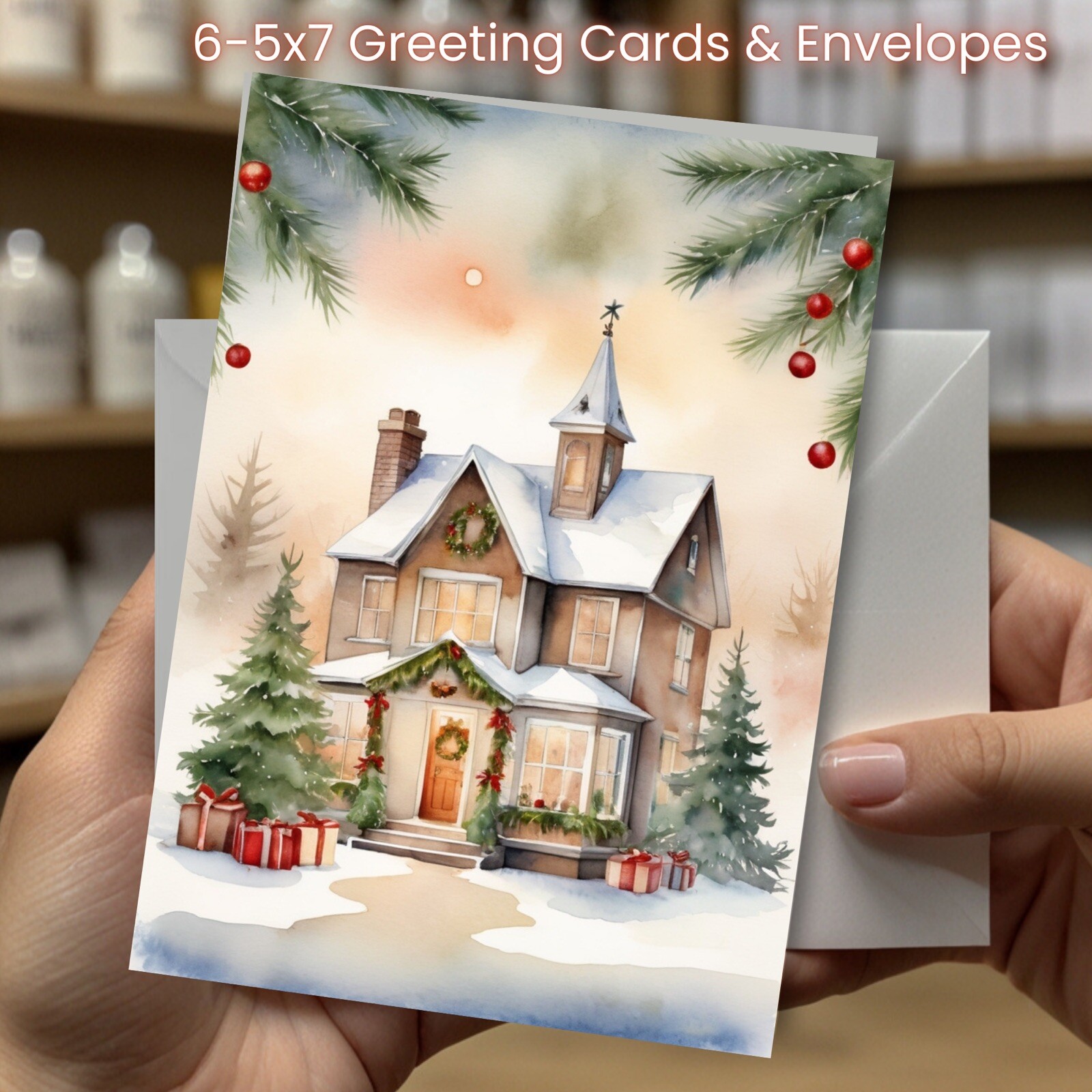 Christmas Greeting Cards w/ Envelope – Set of 6 -5×7 Cards & Envelopes #004