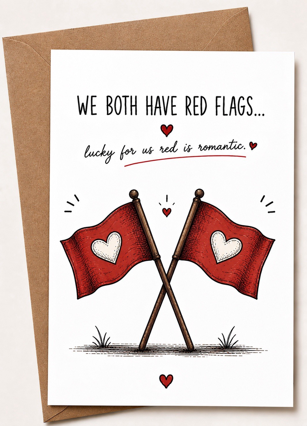 Funny Red Flag Greeting Card Romantic Love Card For Boyfriend Girlfriend