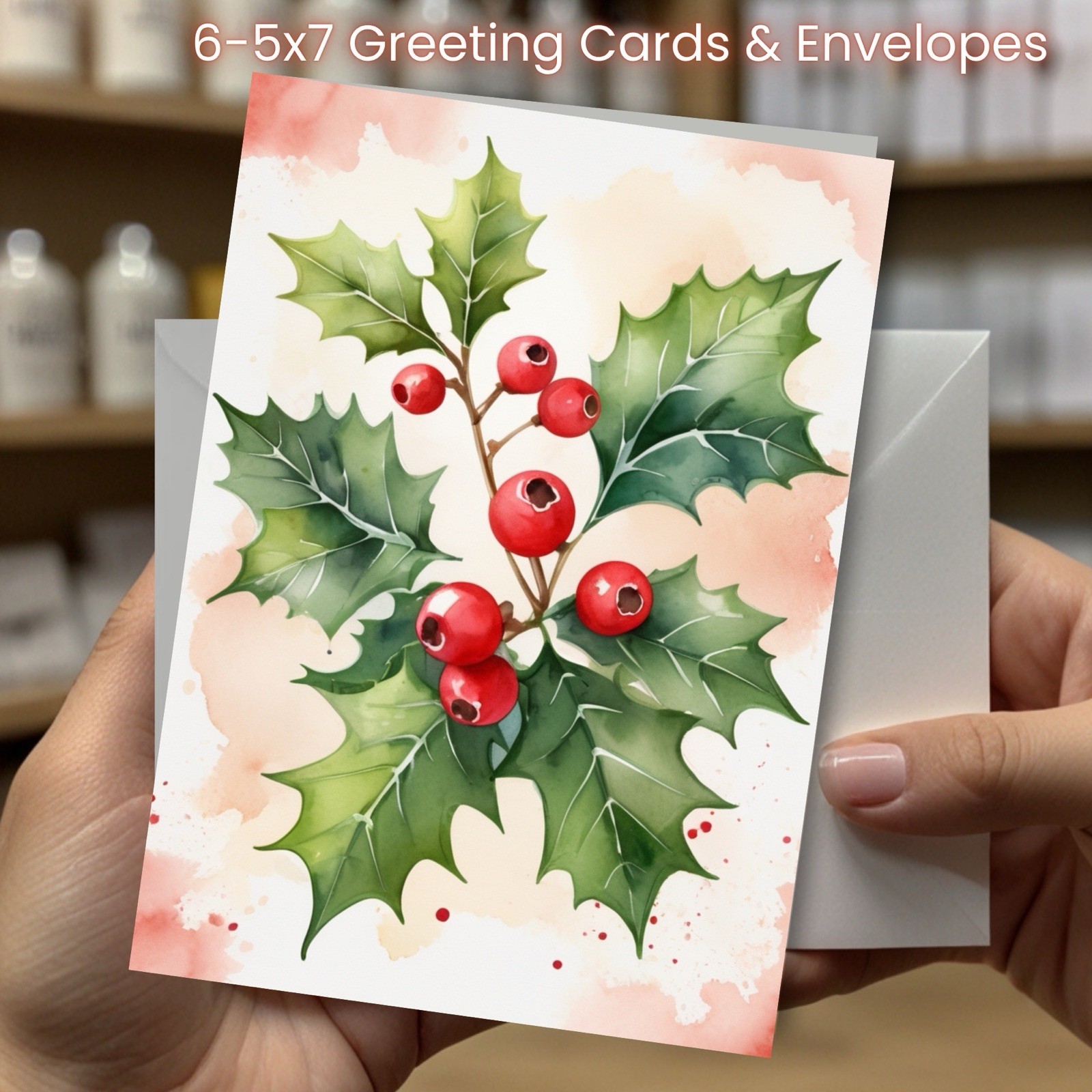 Christmas Greeting Cards w/ Envelope – Set of 6 -5×7 Cards & Envelopes L#023