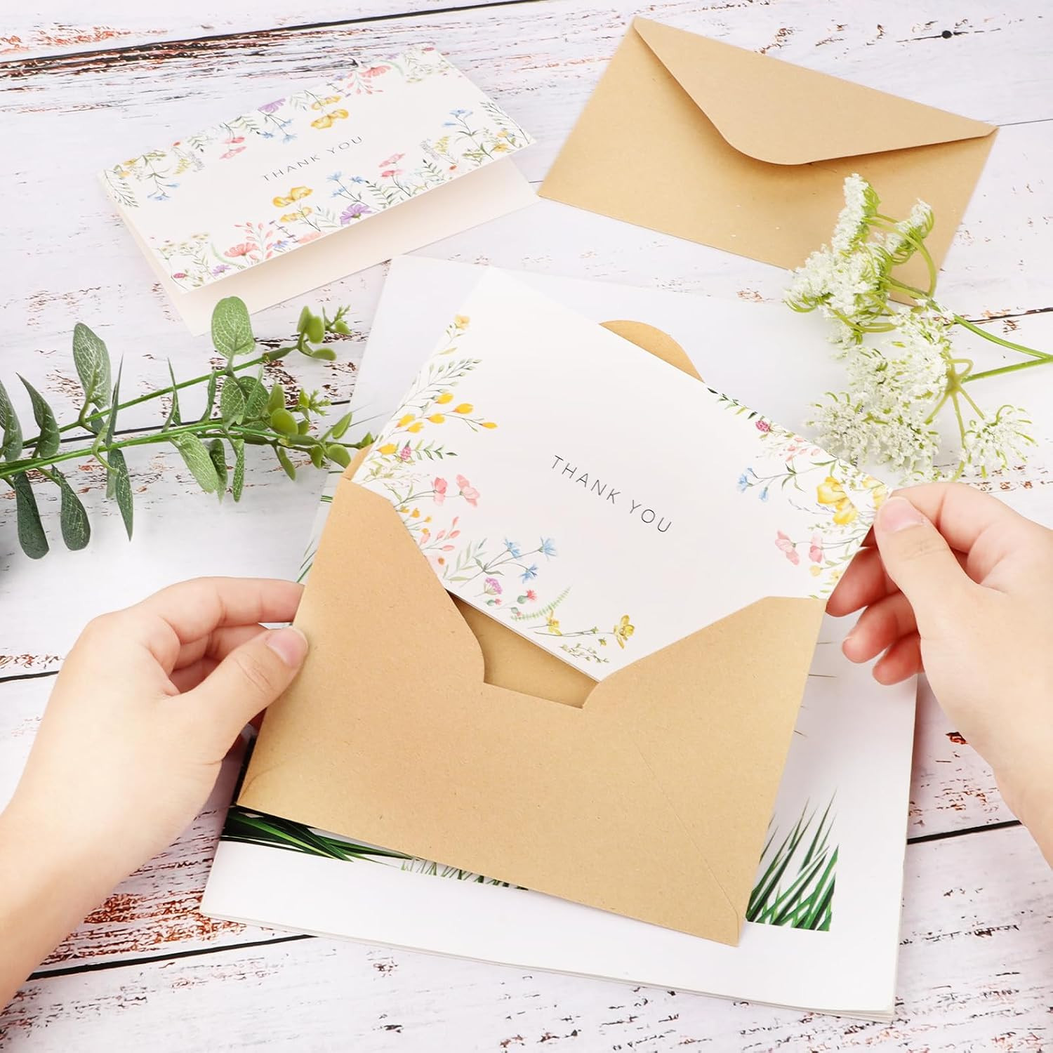 50 Packs Floral Thank You Cards with Envelopes & Stickers 4X6 in Wildflower