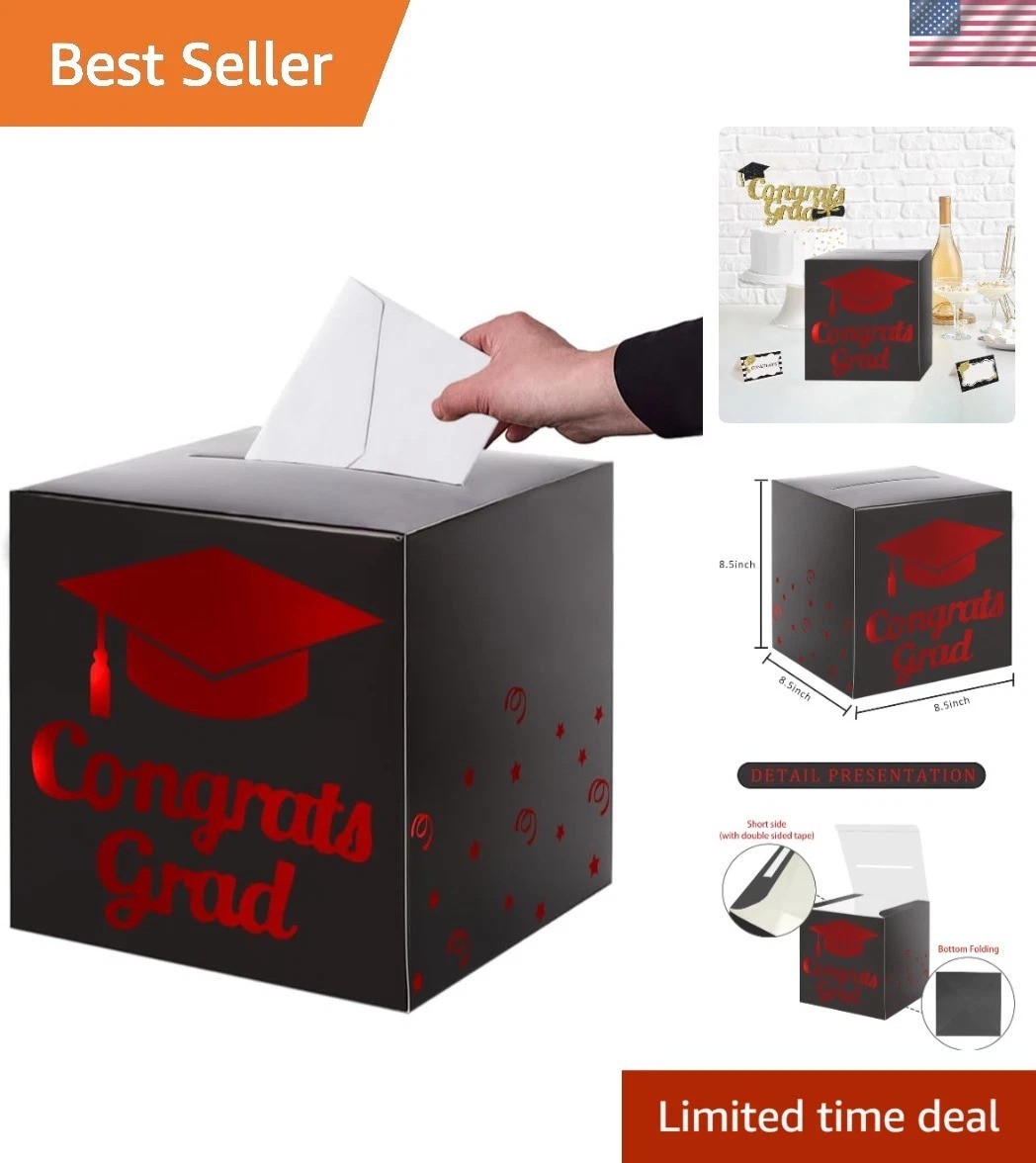 Minimalist Black-Red Graduation Card Box – Ideal for Collecting Wishes & Gifts