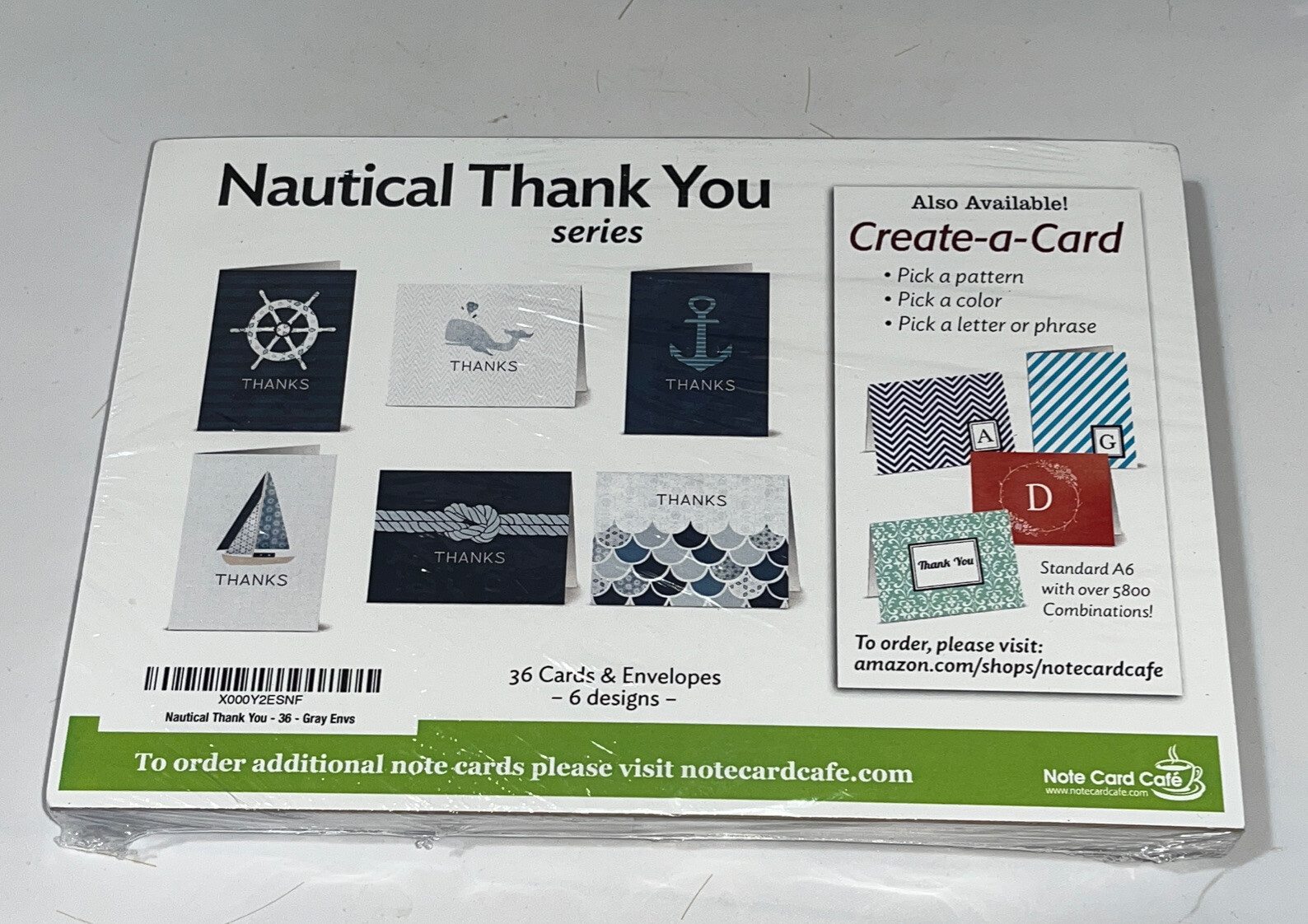 36 Thank You Note Cards With Envelopes – Nautical Gray Envs 6 Designs