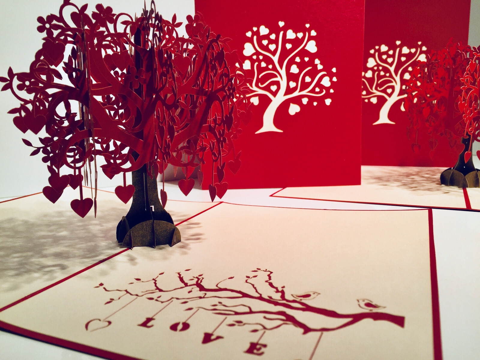 RED Tree of LOVE Hearts 3D Pop Up Greeting Card Anniversary Love Wedding Blank
