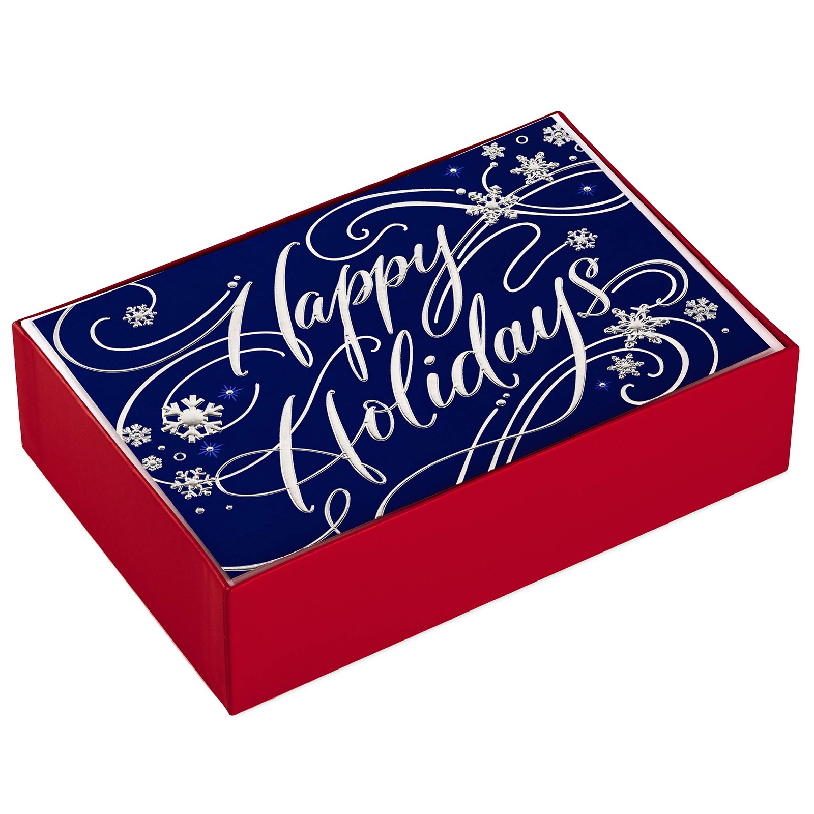 40Ct Blue Happy Holidays Cards 5.25X7.75 Classic Christmas Greeting Cards