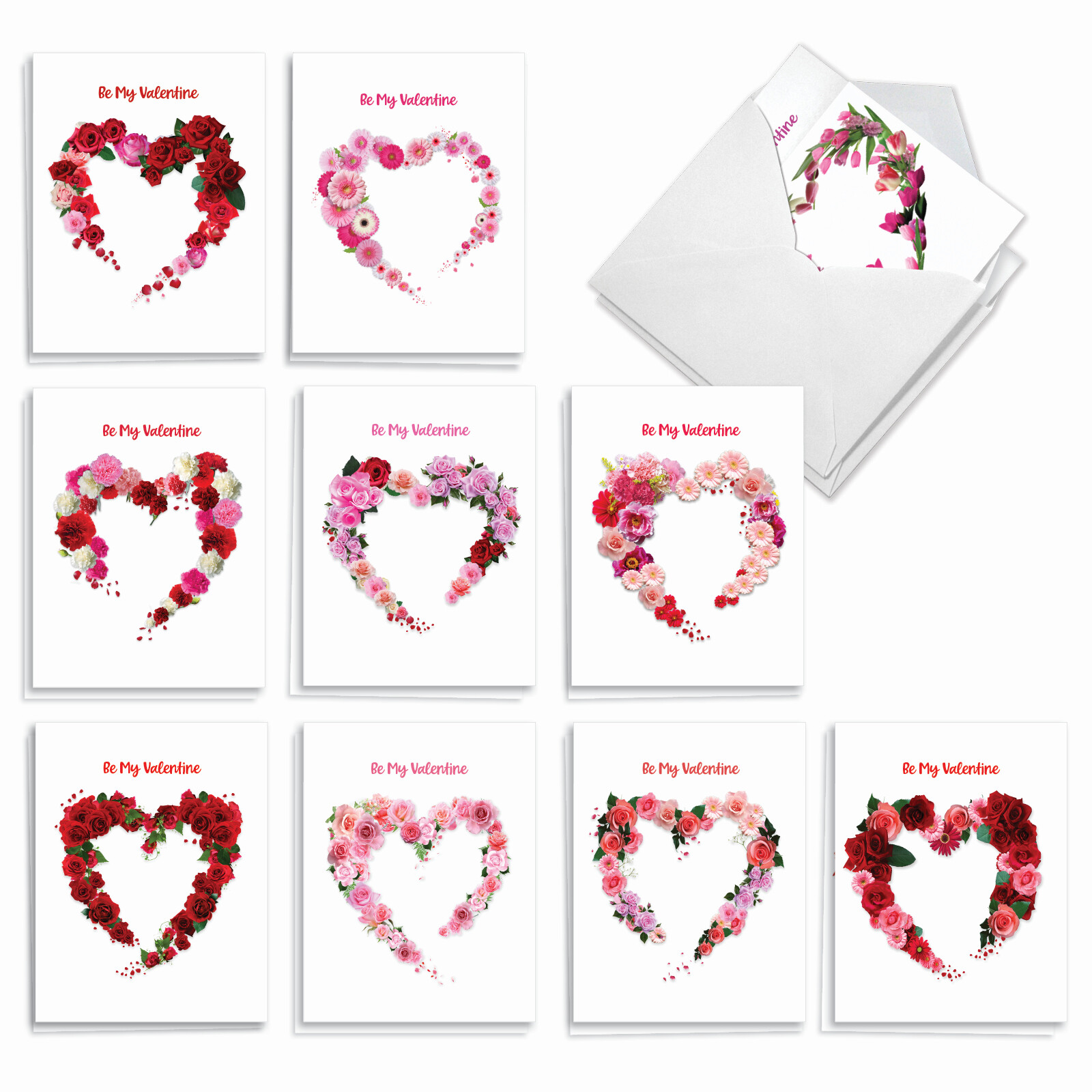 20 Valentine’s Day Cards (10 Designs, 2 Each) – Heart Blooms AM3180VDG-B2x10