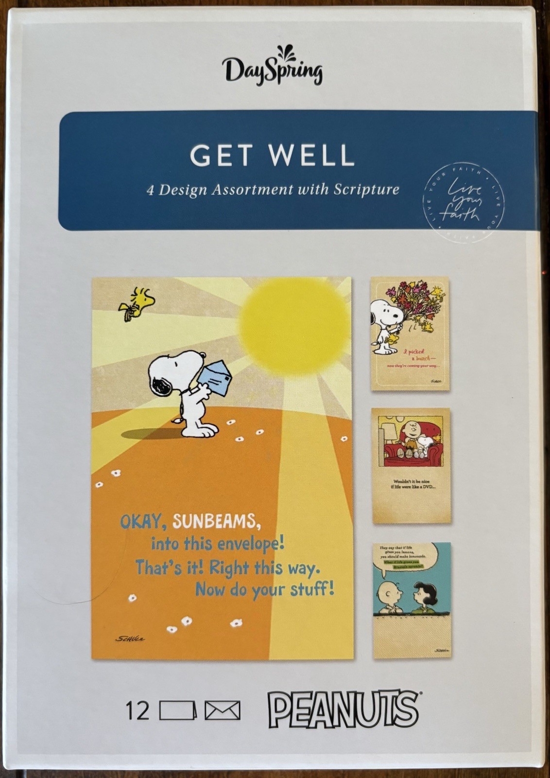 Peanuts Assorted Get Well Cards – Set Of 12 With Envelopes