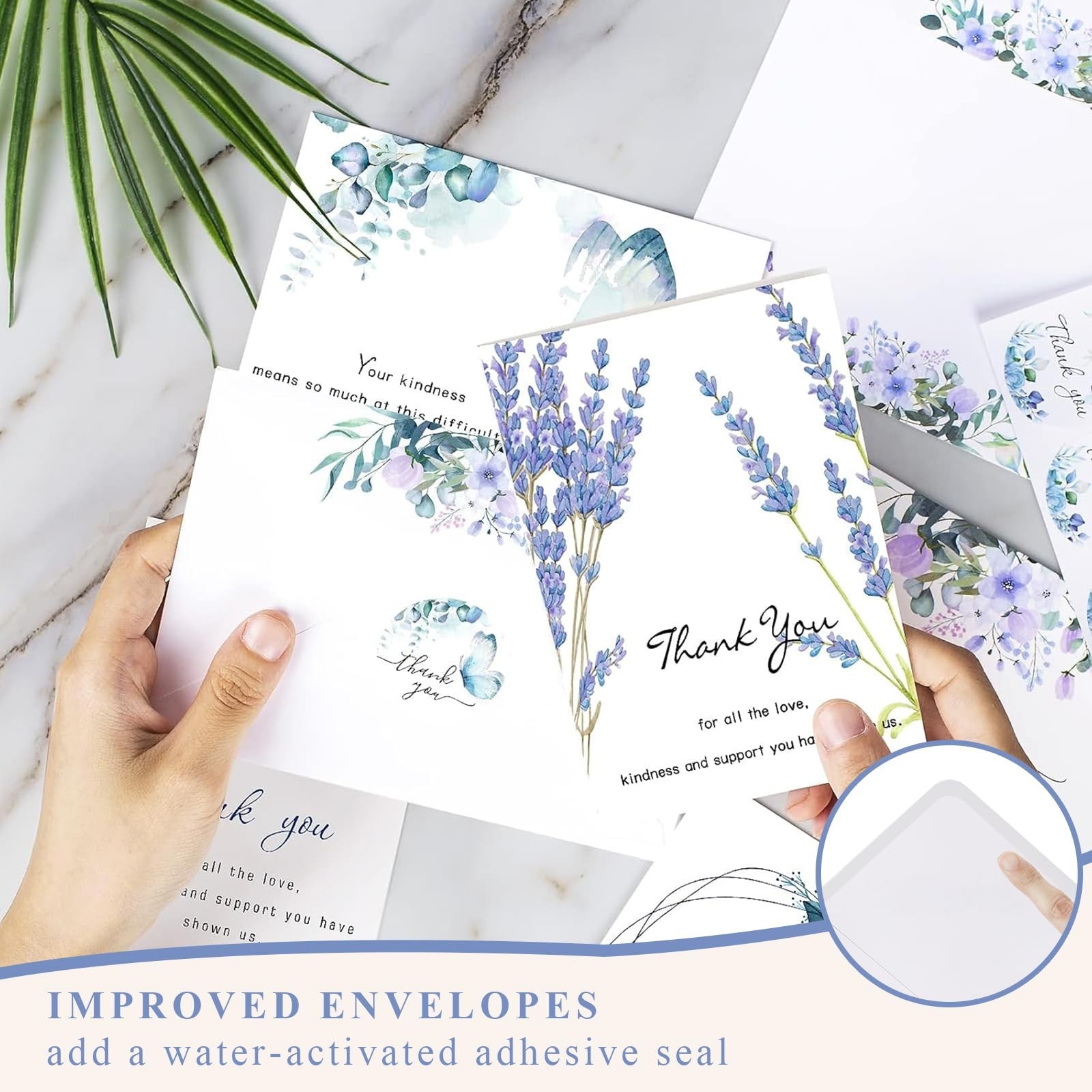 Sympathy Thank You Cards 50 Pack, Bereavement Cards with Stickers, White